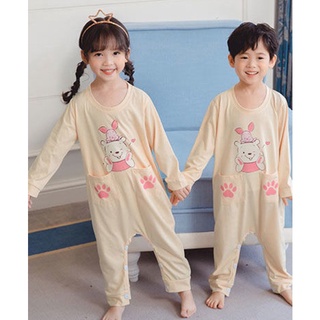 Traje para niños Murah estilo japonés de manga larga pijamas de dibujos animados impreso O-cuello camisón transpirable Unisex para niños y niñas algodón dormir ropa (3)