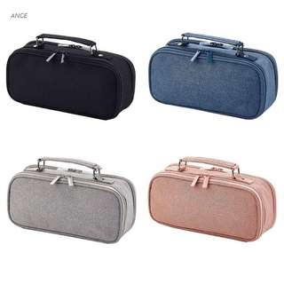 ANGE Large Capacity Double Layer Pencil Case Canvas Portable Storage Bag Make Up Pouch Stationery School Supplies