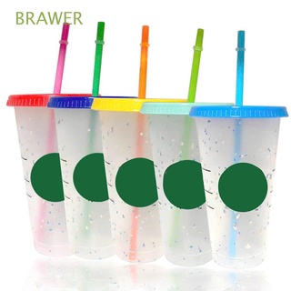 BRAWER Creative Coffee Tumbler Reusable Coffee Mugs Discoloration Cup Water Bottle with Straws Lid Drinkware Drinking Plastic 710ML Color Changing Cups