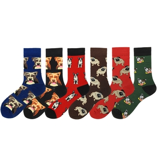 Lindo perro serie calcetines colorido medio de los hombres tubo de algodón calcetines de moda feliz calcetines