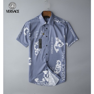 #2021 nuevo # versace hawaiian logo impresión guapo hombres verano casual moda manga corta camisas de los hombres de alta calidad slim fit hip-hop street-style camisas