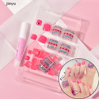 jinyu 24Pcs Folk-custom Short False Fake Artificial Toe Nails Tips Toe Nail Art Tools .